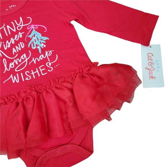Cat & Jack Christmas Bodysuit Girls Sz 12M Red Tulle Skirt 1 Pc Holiday Outfit‎ - Picture 3 of 7